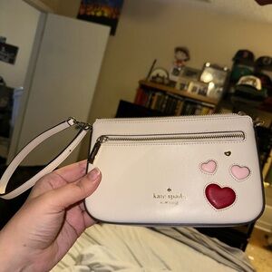 Kate Spade Cream Wristlet with Heart Accents